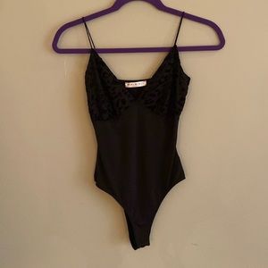Black Cami Bodysuit with Cheetah Print detailing